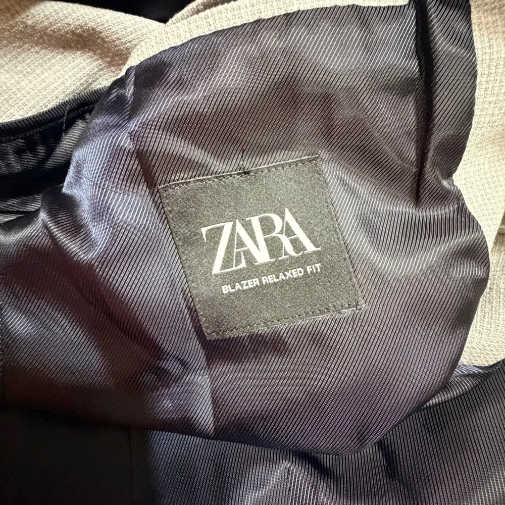 Zara Relaxed Fit Blazer Mens Large Light Gray Two Button Textured Sport Coat
